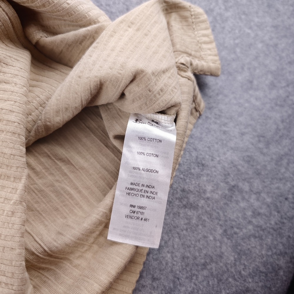 Ben Sherman Camp Shirt Medium NWT Beige Ribbed Short Sleeve Textured Cotton - Picture 7 of 9